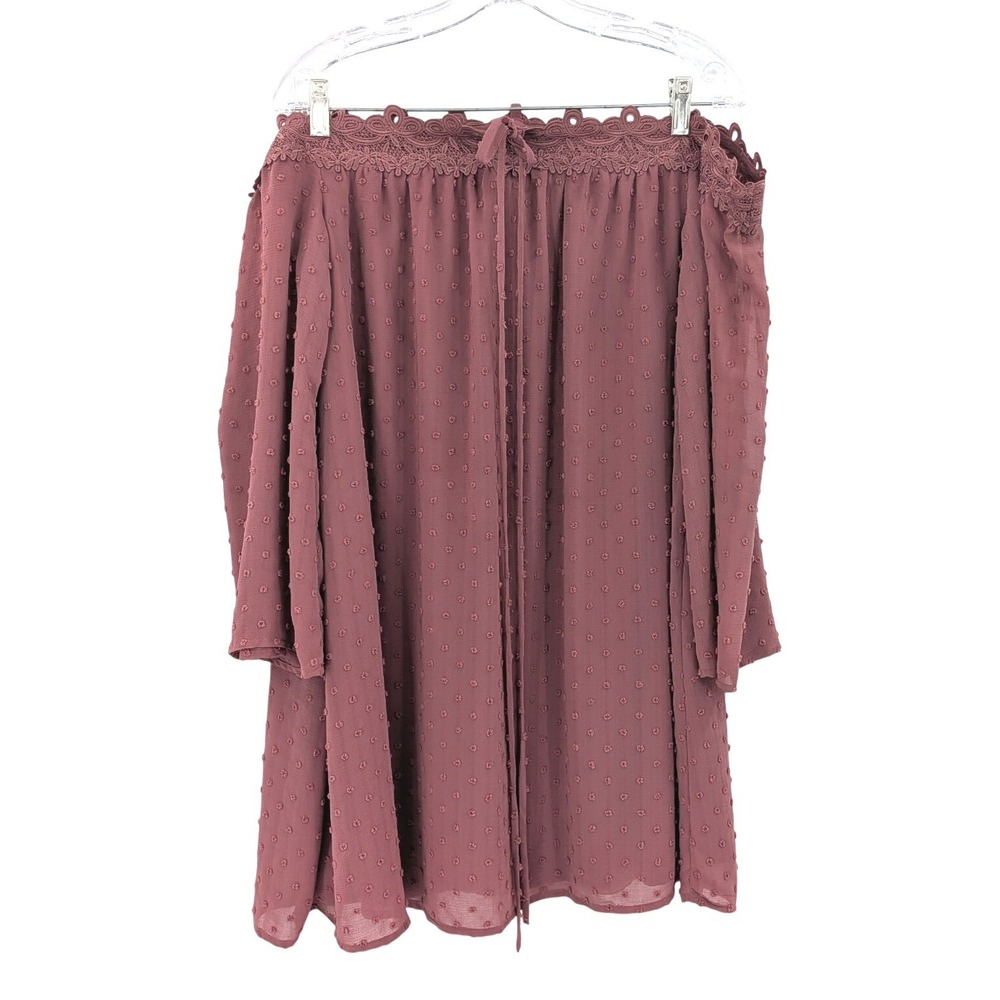 Off The Shoulder Mauve Swiss Dot Blouse Flowy Boho Romantic Long Sleeve Top L